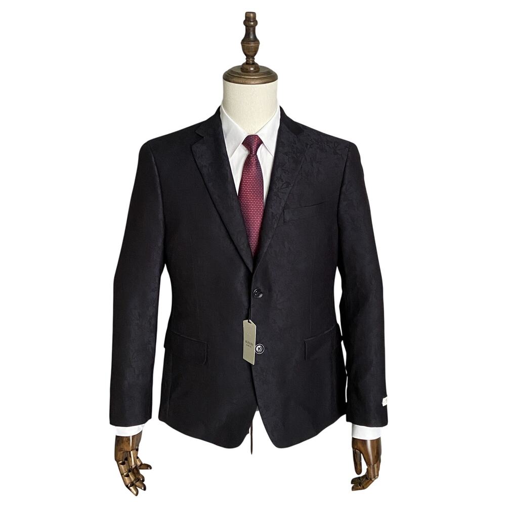 Alfani Blazer Men's 40 Short Jacquard Blazer Slim Fit Dark Navy Blue Floral NEW